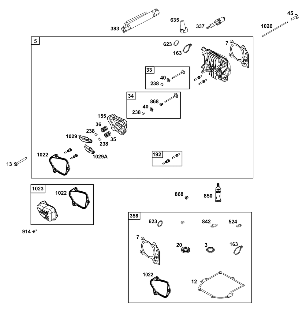 Cylinder Head Group Diagram and Parts List for 09P602-0108-H5 020000 - 09Z999 Briggs and Stratton Engine